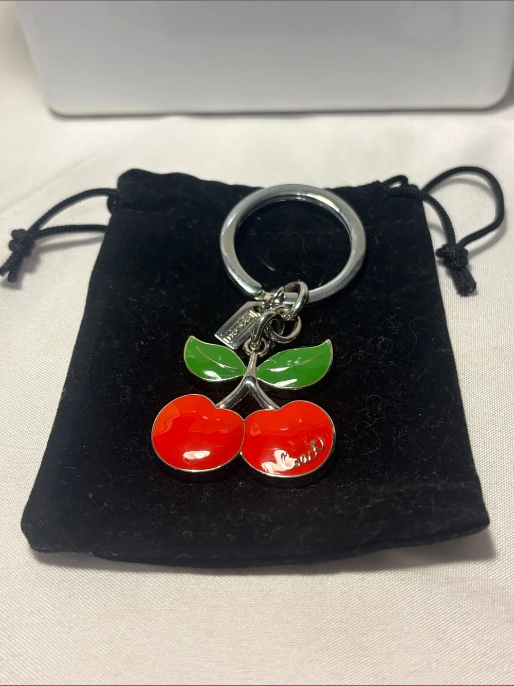 NWOT Vintage COACH Enamel Cherry Keyfob Bag Charm Y2K - Pristine Condition